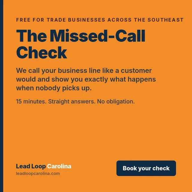 Ad: The Missed-Call Check, free for Charlotte trade businesses. 15 minutes, straight answers, no obligation.